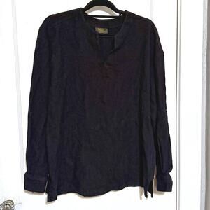 Monzini Collection Blouse Women Large Black Shirt V-neck Gauzy Cotton Top